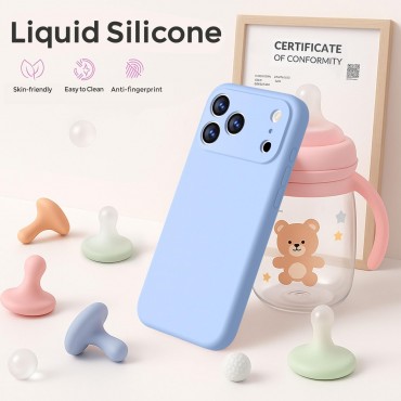 iP 17 Pro Liquid Silicone Shockproof Case (Light Blue)